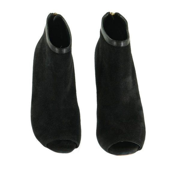 ANN TAYLOR Open Toe Booties Boots Peeptoe Heels Sz. 8.5 M Black Suede Leather - Picture 4 of 7